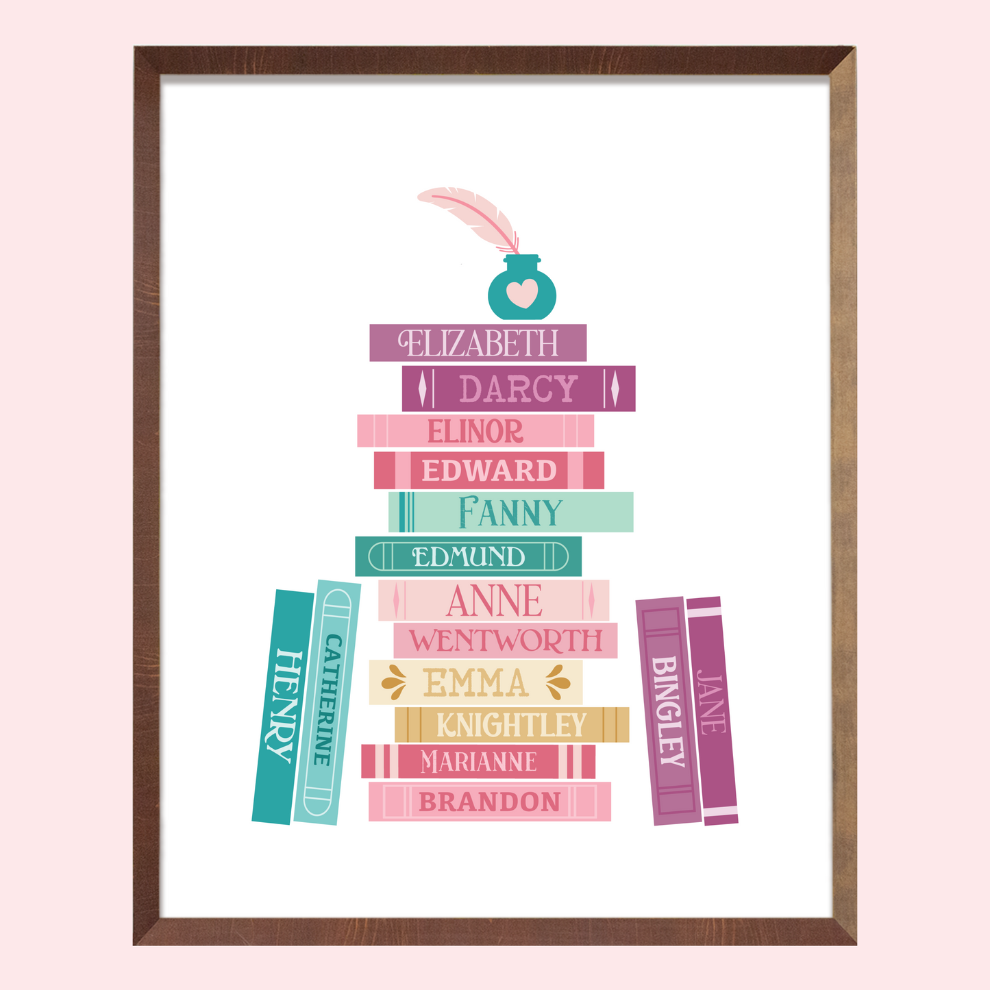 Jane Austen Characters Book Stack Art Print
