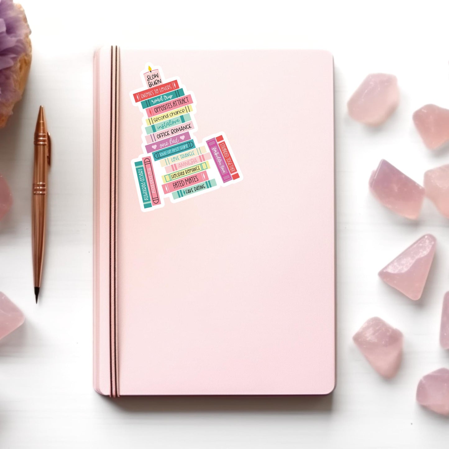 Romance Tropes Book Stack Sticker