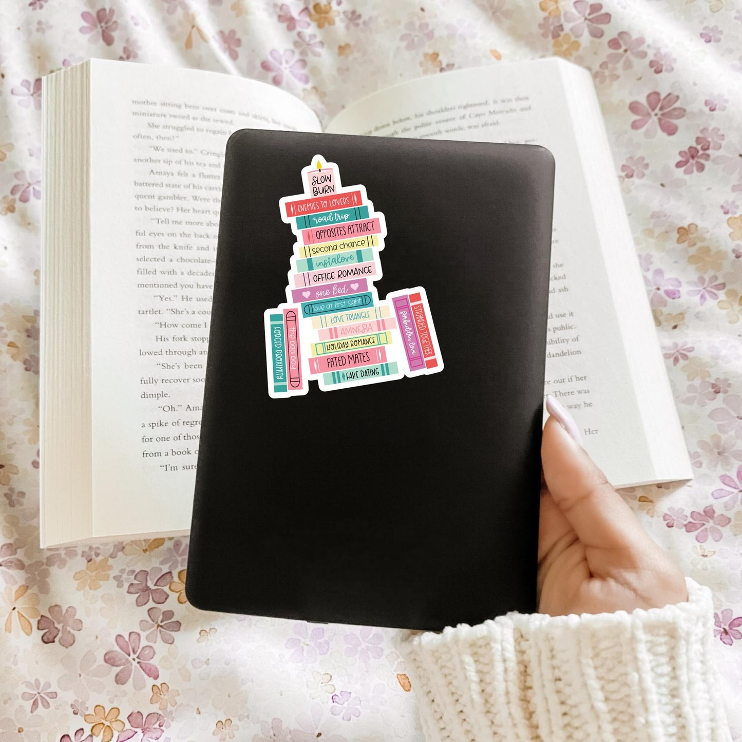 Romance Tropes Book Stack Sticker