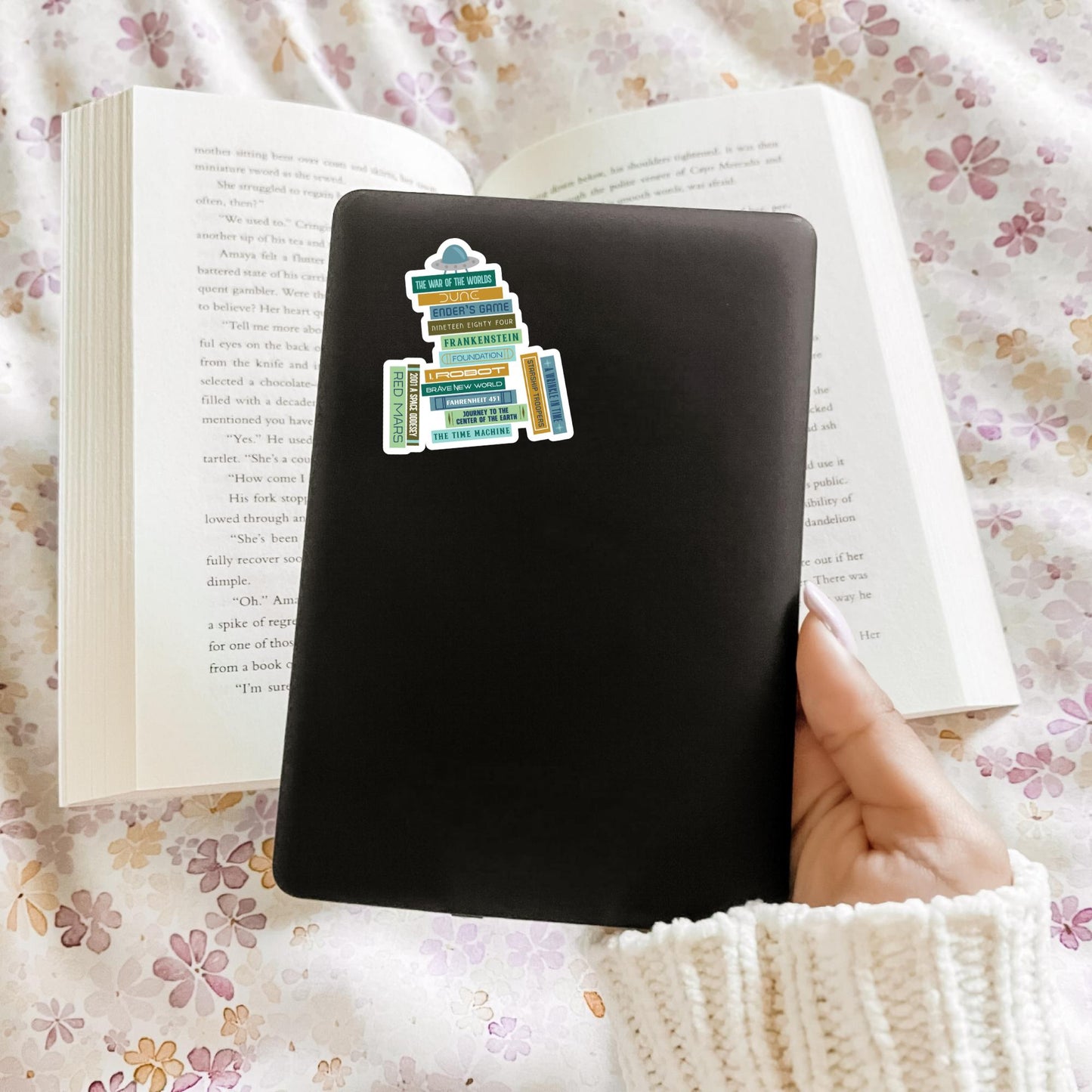 Classic Sci-Fi Books, Book Stack Sticker, Bookish Sticker, Kindle Decal, Gifts for Book Lovers, Laptop Decal, Waterproof, Science Fiction