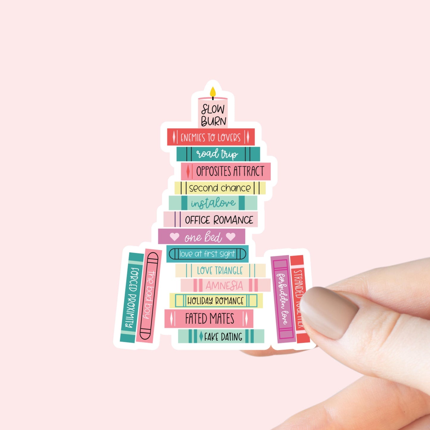 Romance Tropes Book Stack Sticker