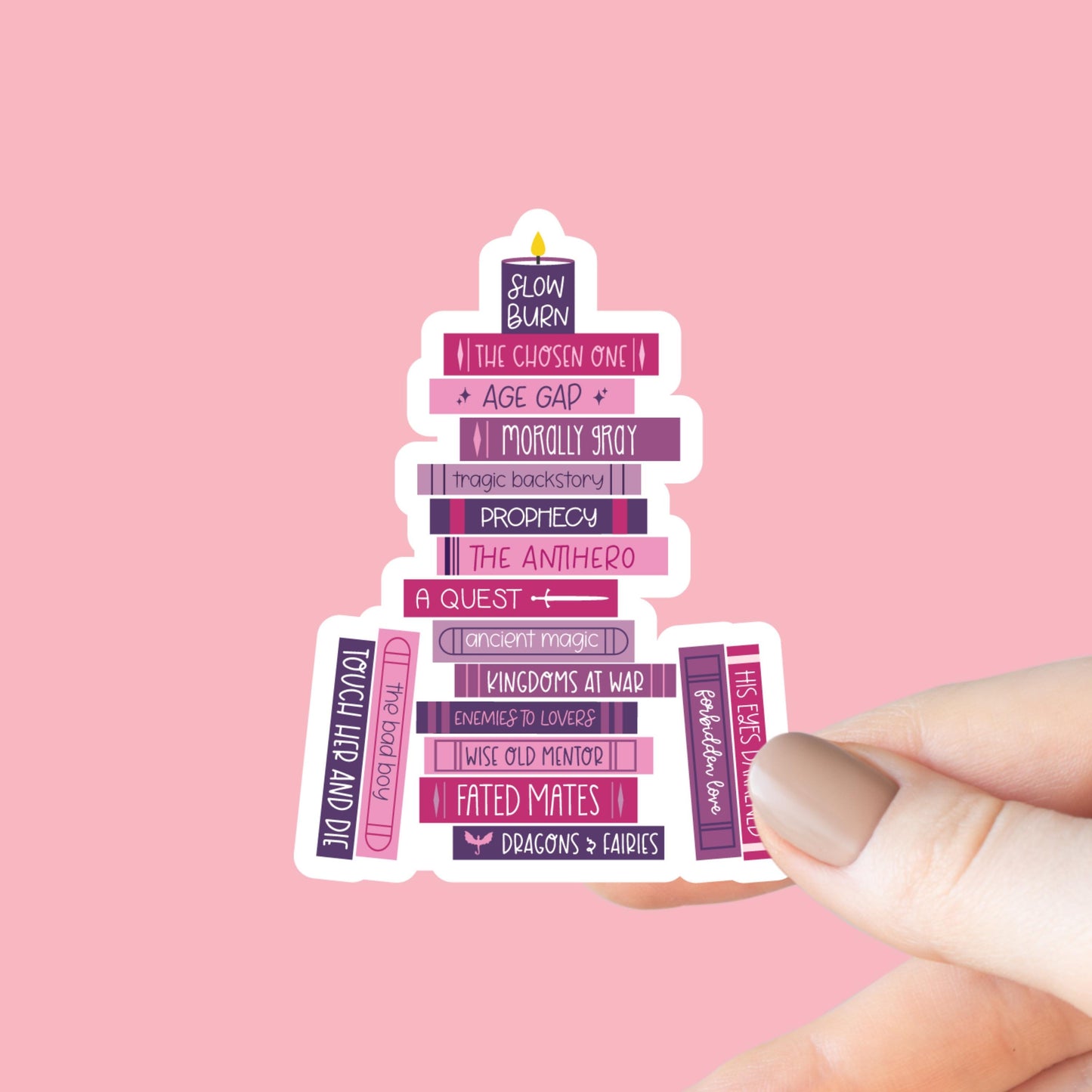 Romantasy Tropes Book Stack Sticker, Bookish Sticker, Kindle Decal, Gifts for Book Lovers, Laptop Decal, Waterproof, Library, Book Club Gift