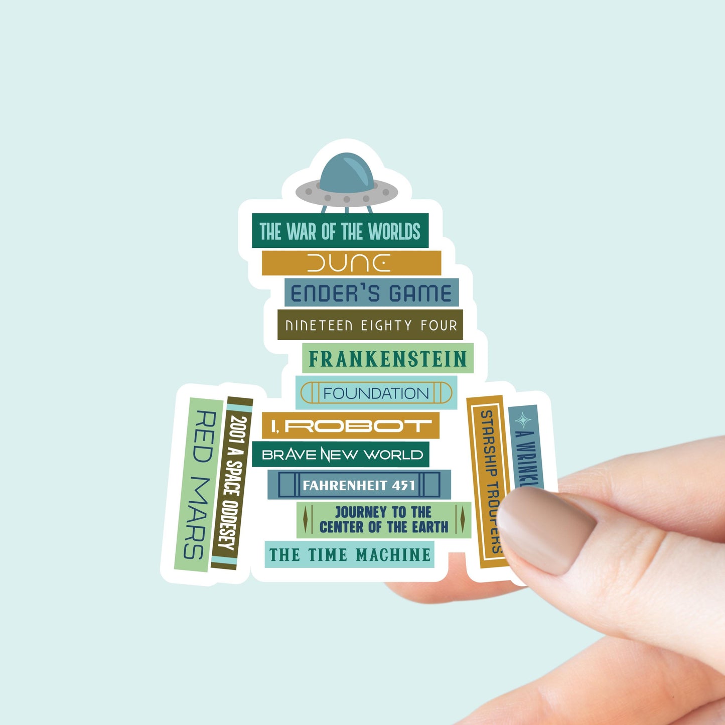 Classic Sci-Fi Books, Book Stack Sticker, Bookish Sticker, Kindle Decal, Gifts for Book Lovers, Laptop Decal, Waterproof, Science Fiction
