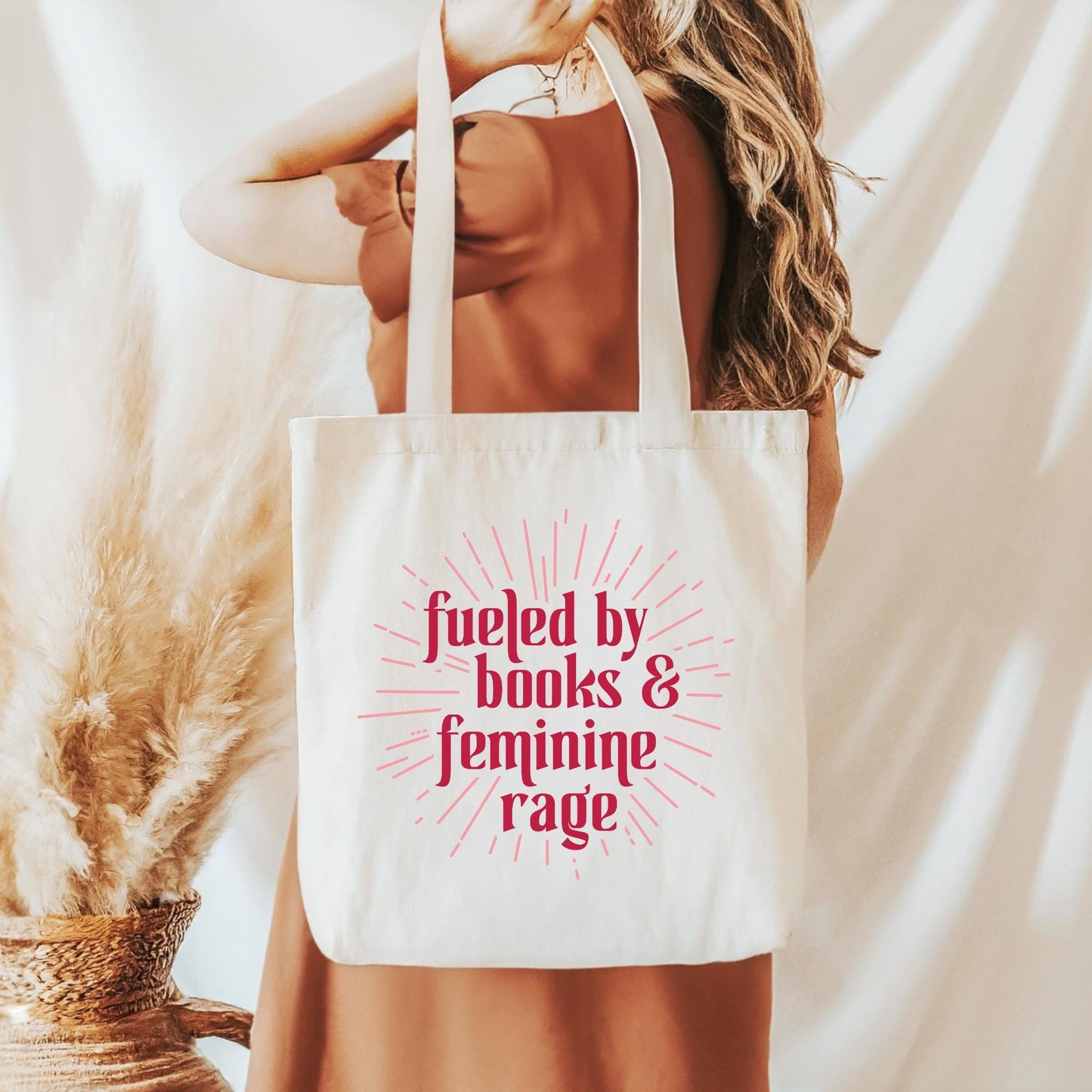 Fueled by Books and Feminine Rage Tote Bag, Bookish Tote Bag, Gifts for Readers, Book Lover Gift, Canvas Tote Bag, Bookworm, Feminist