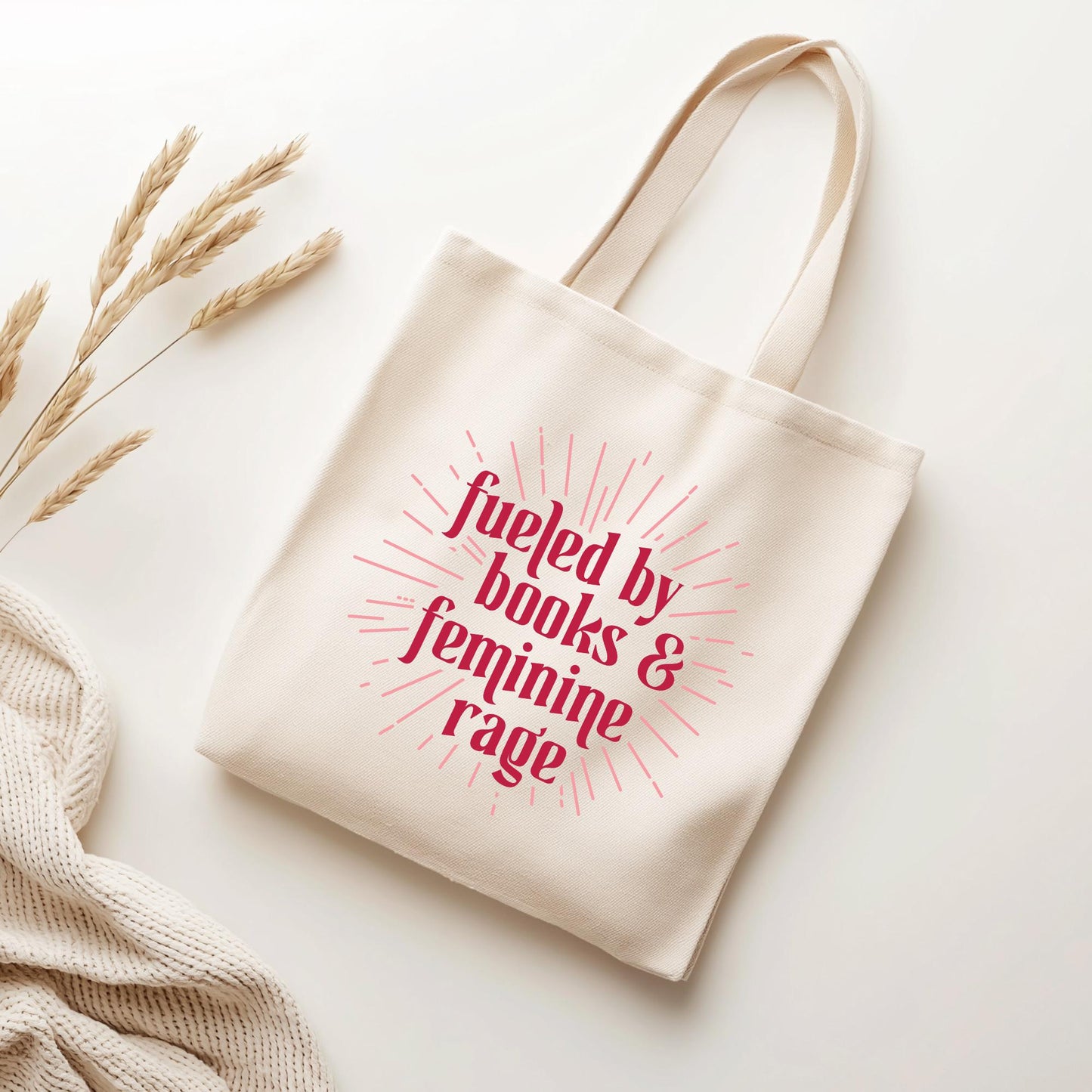 Fueled by Books and Feminine Rage Tote Bag, Bookish Tote Bag, Gifts for Readers, Book Lover Gift, Canvas Tote Bag, Bookworm, Feminist