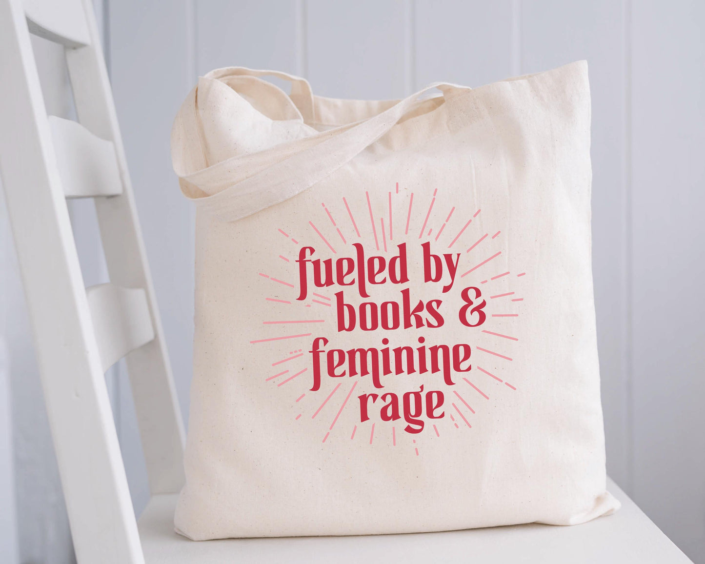 Fueled by Books and Feminine Rage Tote Bag, Bookish Tote Bag, Gifts for Readers, Book Lover Gift, Canvas Tote Bag, Bookworm, Feminist