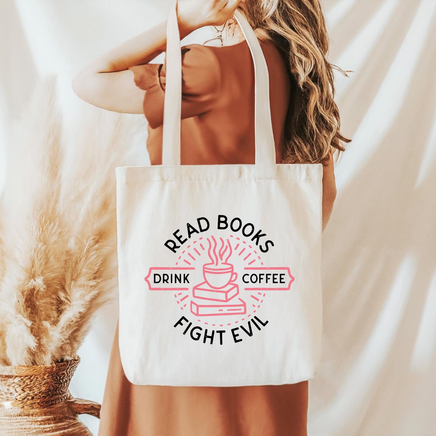 Read Books, Drink Coffee, Fight Evil Tote Bag, Bookish Tote Bag, Gifts for Readers, Book Lover Gift, Canvas Tote Bag, Bookworm, Banned Books