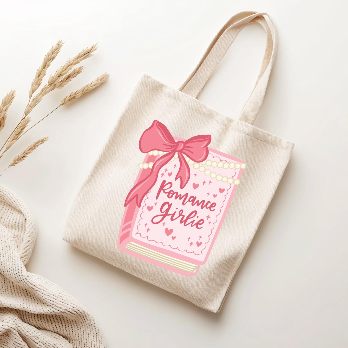 Romance Girlie Tote Bag, Bookish Tote Bag, Gifts for Readers, Book Lover Gift, Canvas Tote Bag, Bookworm, Romantasy, Coquette, Girly