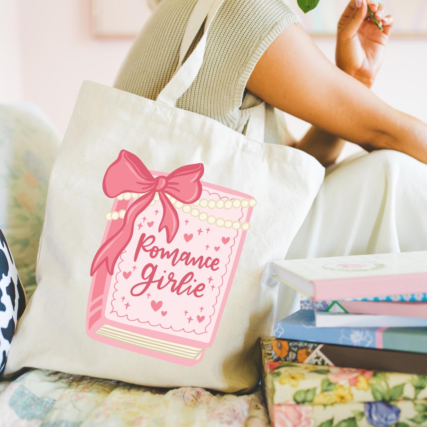Romance Girlie Tote Bag, Bookish Tote Bag, Gifts for Readers, Book Lover Gift, Canvas Tote Bag, Bookworm, Romantasy, Coquette, Girly