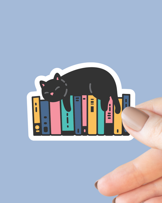 Cat and Books Sticker