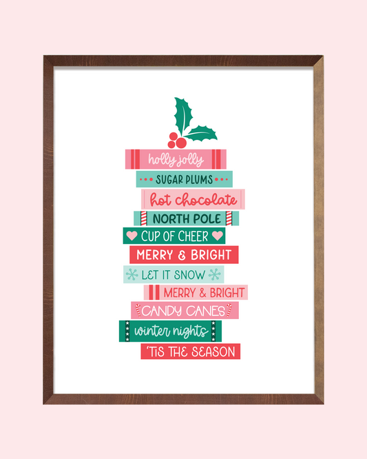 Christmas Book Stack Art Print