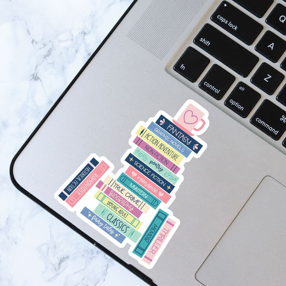 Book Genres Book Stack Sticker, Bookish Sticker, Kindle Decal, Gifts for Book Lovers, Laptop Decal, Waterproof, Library, Book Club Gifts