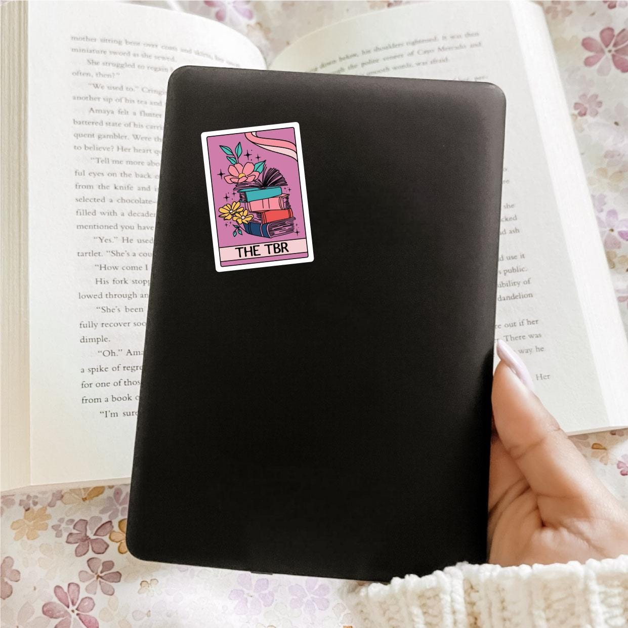 TBR Stack Tarot Card, Bookish Sticker, Kindle Decal, Gifts for Book Lovers, Laptop Decal, Waterproof, Library, Kindle Sticker