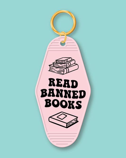 Read Banned Books Keychain, Bookish Keychain, Book Keychain, Bookish Gifts, Gifts for Readers, Motel Keychain, Hotel Keychain, Books, Retro