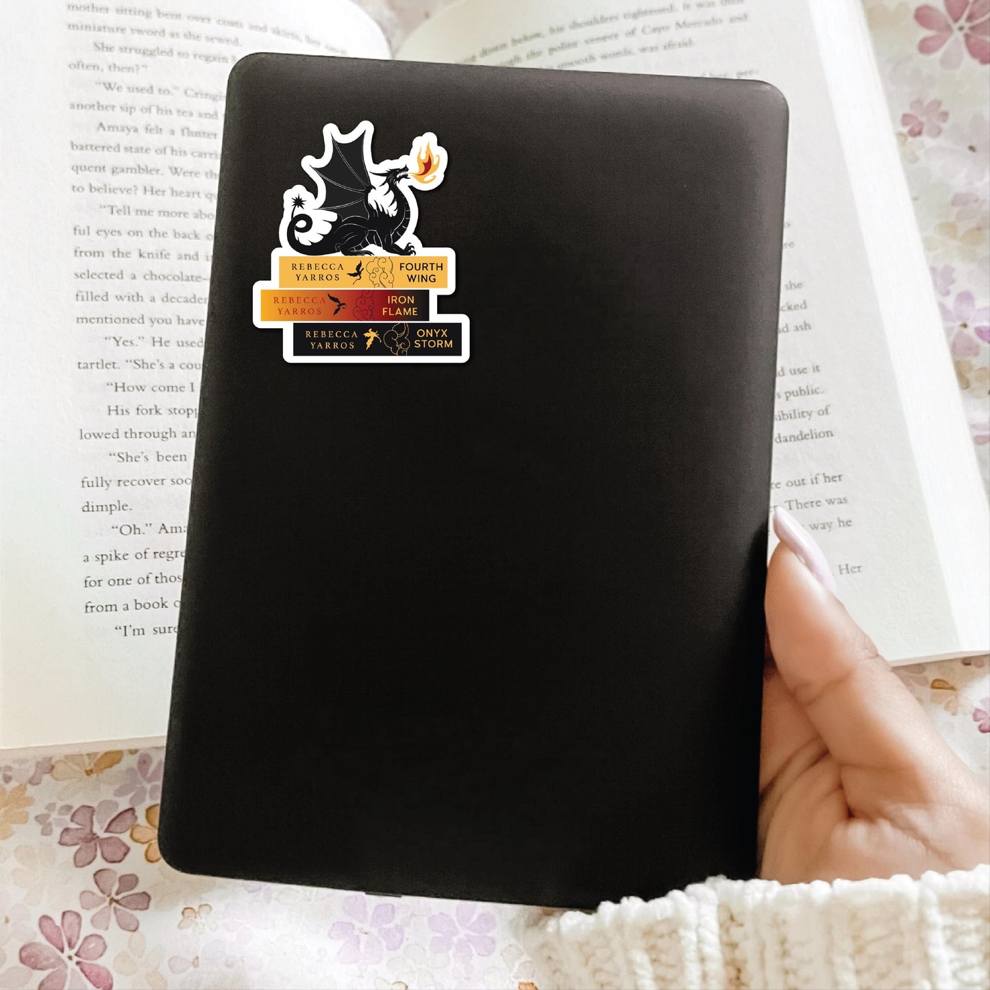 Fourth Wing Book Stack Sticker, Fourth Wing, Bookish Sticker, Kindle Decal, Gifts for Book Lovers, Waterproof, Rebecca Yarros