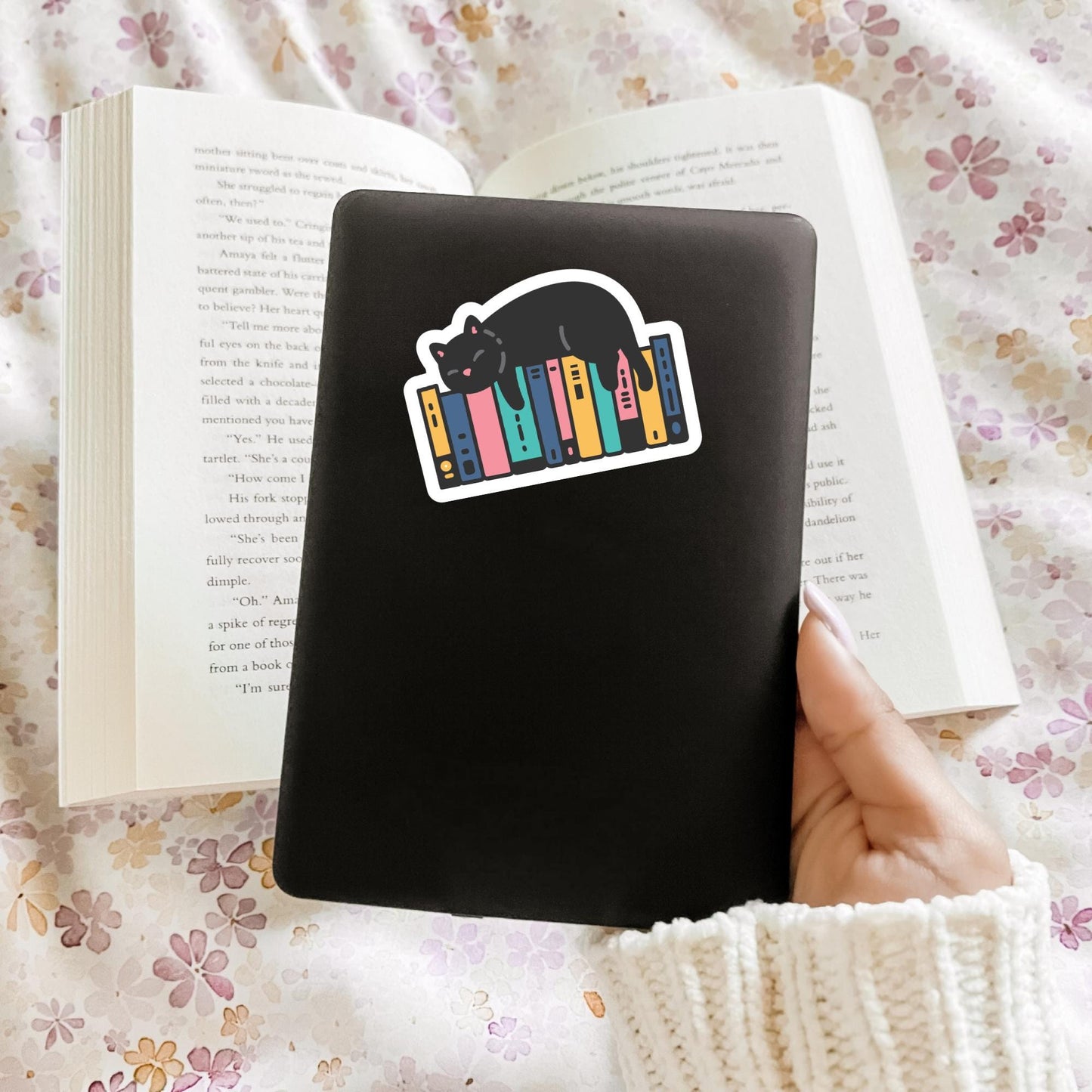 Cat and Books, Bookish Sticker, Kindle Decal, Gifts for Book Lovers, Laptop Decal, Waterproof, Kindle Sticker, Book Club, Cat