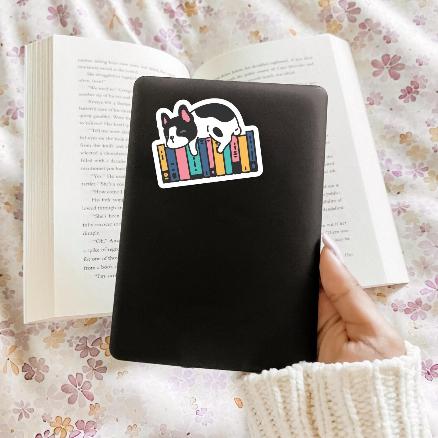 Dog and Books, Bookish Sticker, Kindle Decal, Gifts for Book Lovers, Laptop Decal, Waterproof, Kindle Sticker, Dog