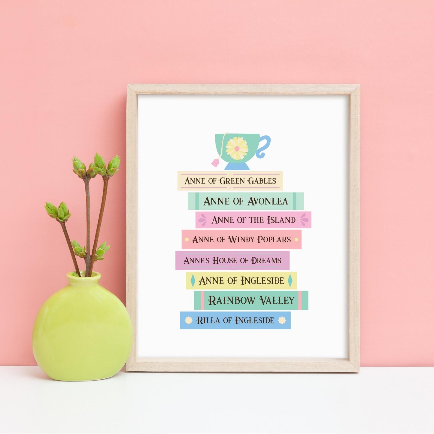 Anne of Green Gables Inspired Books, Digital Print, Printable Art, Bookish Prints, Gifts for Readers, Book Lover Gift, Book Stack, Wall Art