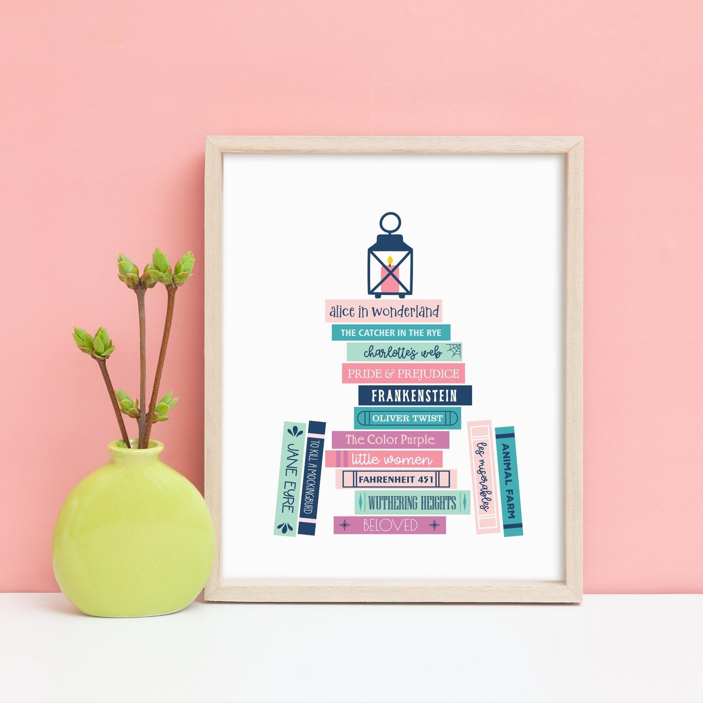 Classics Book Stack Digital Art Print, Bookish Prints, Gifts for Readers, Printable Decor, Wall Art