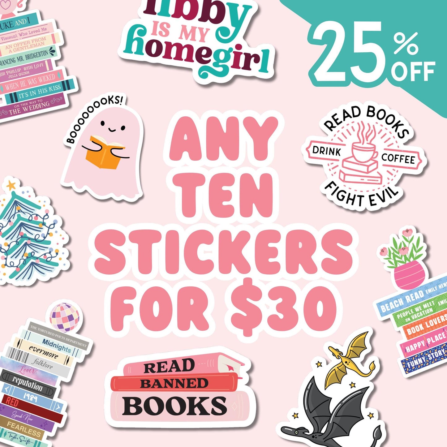 Any 5 Stickers, Any 10 Stickers, Sticker Bundle, Kindle Sticker, Water Bottle Sticker, Bookish Stickers, Gifts for Readers