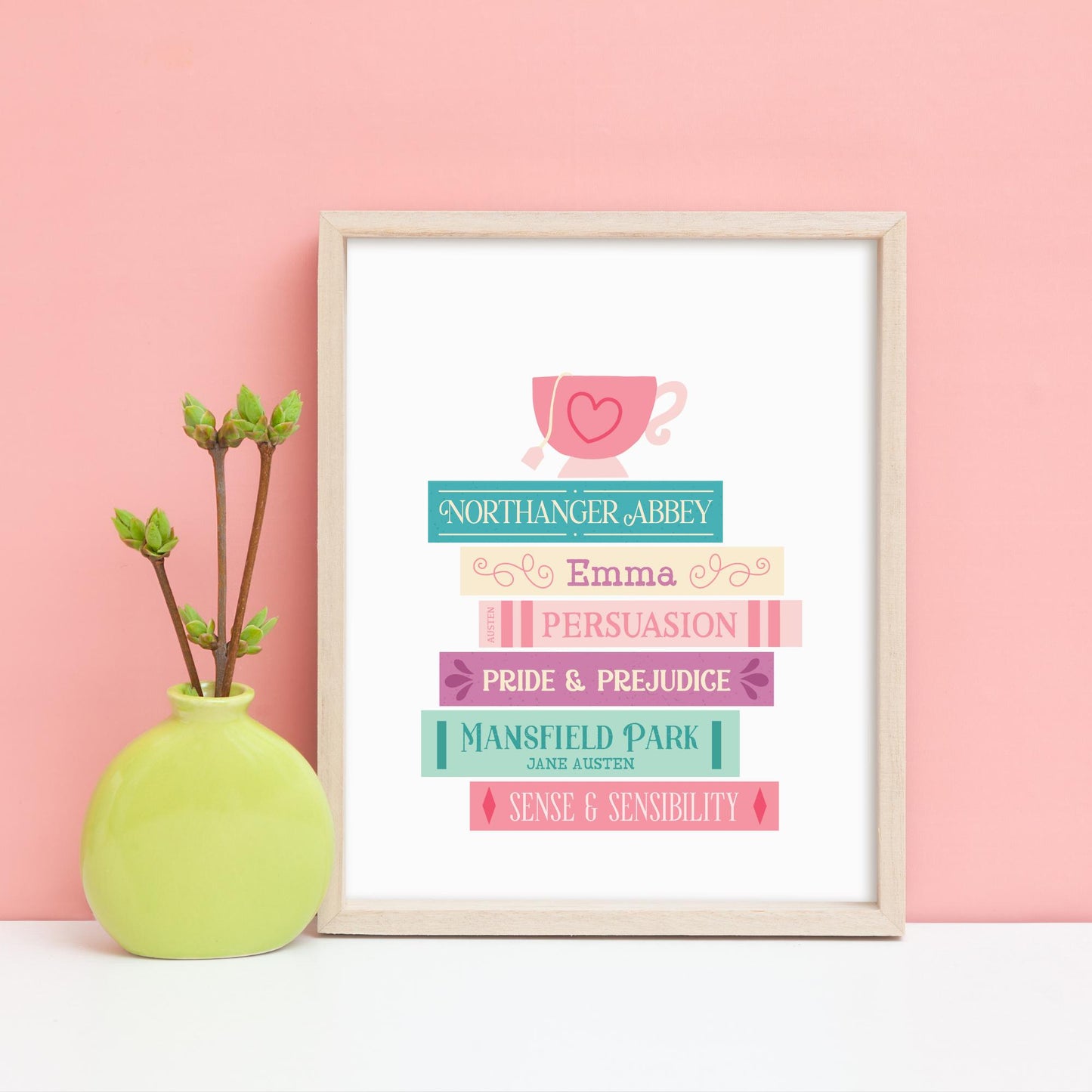 Jane Austen Book Stack Digital Art Print, Bookish Gifts for Readers, Printable Decor, Wall Art