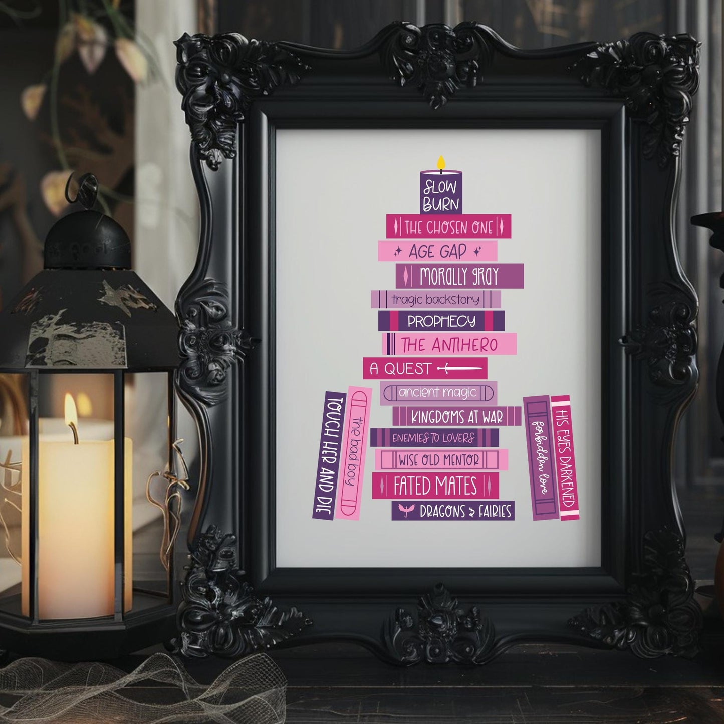 Romantasy Tropes Digital Art Print, Bookish Prints, Gifts for Readers, Book Lover Gift, Romance Books, Printable Art, Wall Art