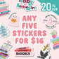 Any 5 Stickers, Any 10 Stickers, Sticker Bundle, Kindle Sticker, Water Bottle Sticker, Bookish Stickers, Gifts for Readers