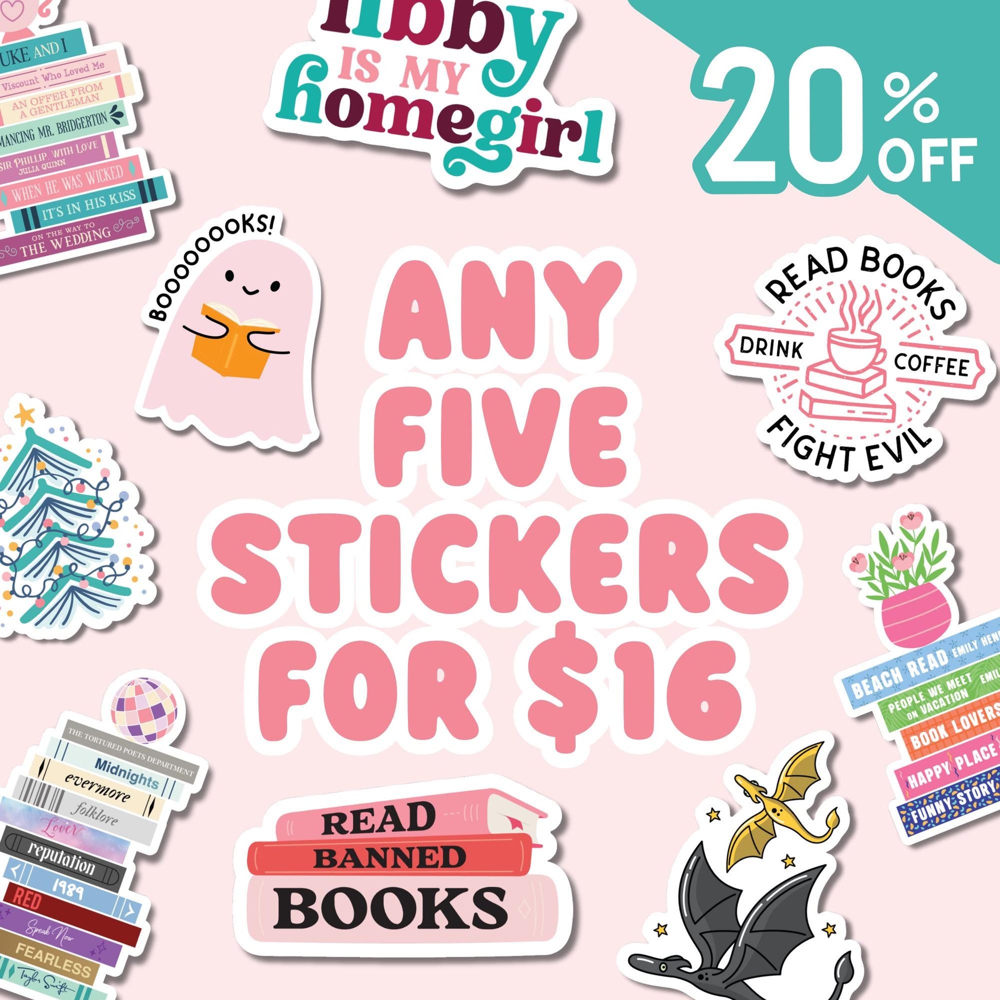 Any 5 Stickers, Any 10 Stickers, Sticker Bundle, Kindle Sticker, Water Bottle Sticker, Bookish Stickers, Gifts for Readers