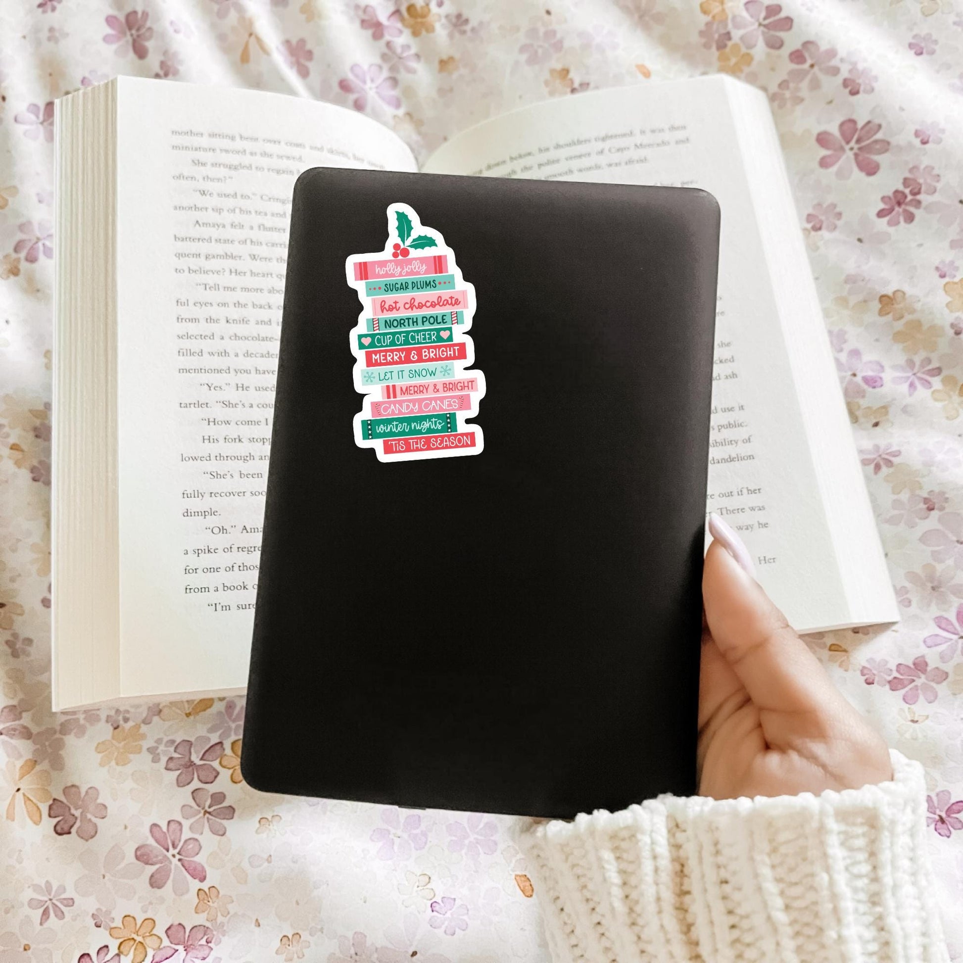 Christmas Books, Book Stack Sticker, Bookish Sticker, Kindle Decal, Gifts for Book Lovers, Laptop Decal, Waterproof, Holiday, Christmas Gift