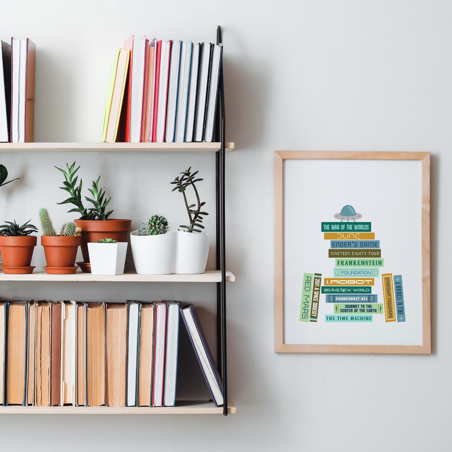 Classic Sci Fi Book Stack Digital Art Print, Science Fiction Books, Printable Decor, Gifts for Readers