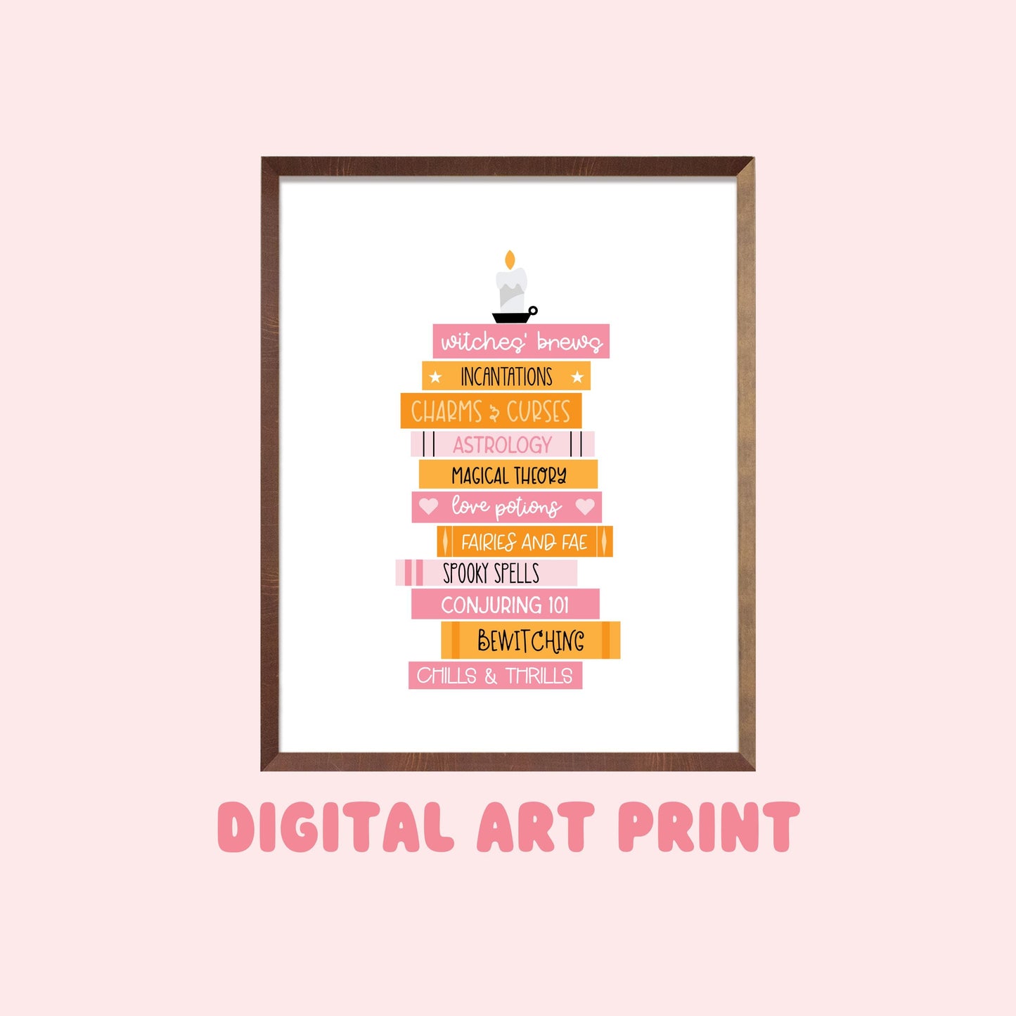 Halloween Book Stack Digital Art Print, Spooky Season, Printable Decor, Books