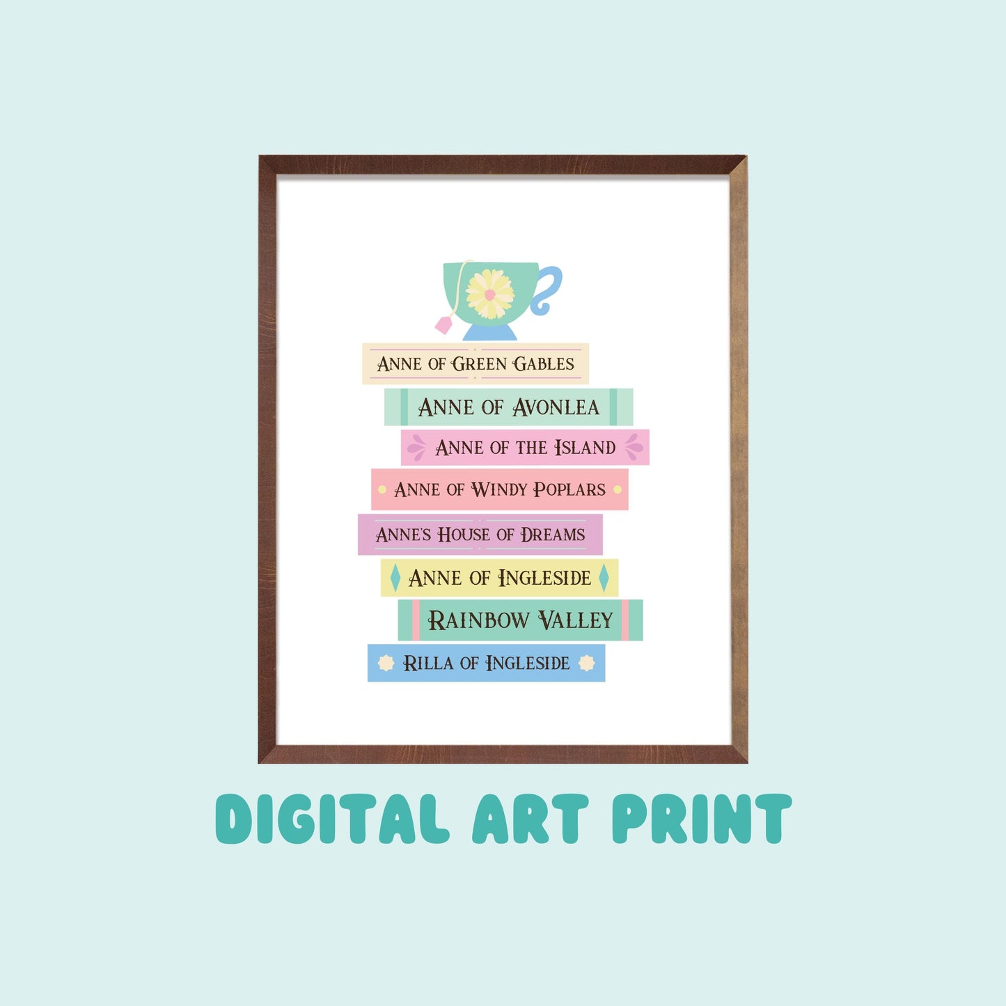 Anne of Green Gables Inspired Books, Digital Print, Printable Art, Bookish Prints, Gifts for Readers, Book Lover Gift, Book Stack, Wall Art