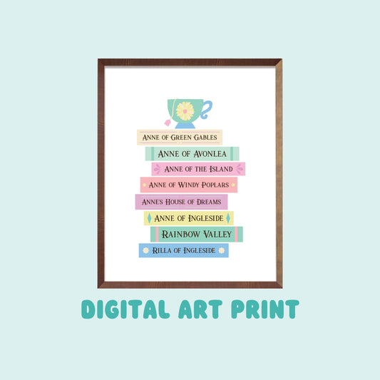 Anne of Green Gables Inspired Books, Digital Print, Printable Art, Bookish Prints, Gifts for Readers, Book Lover Gift, Book Stack, Wall Art