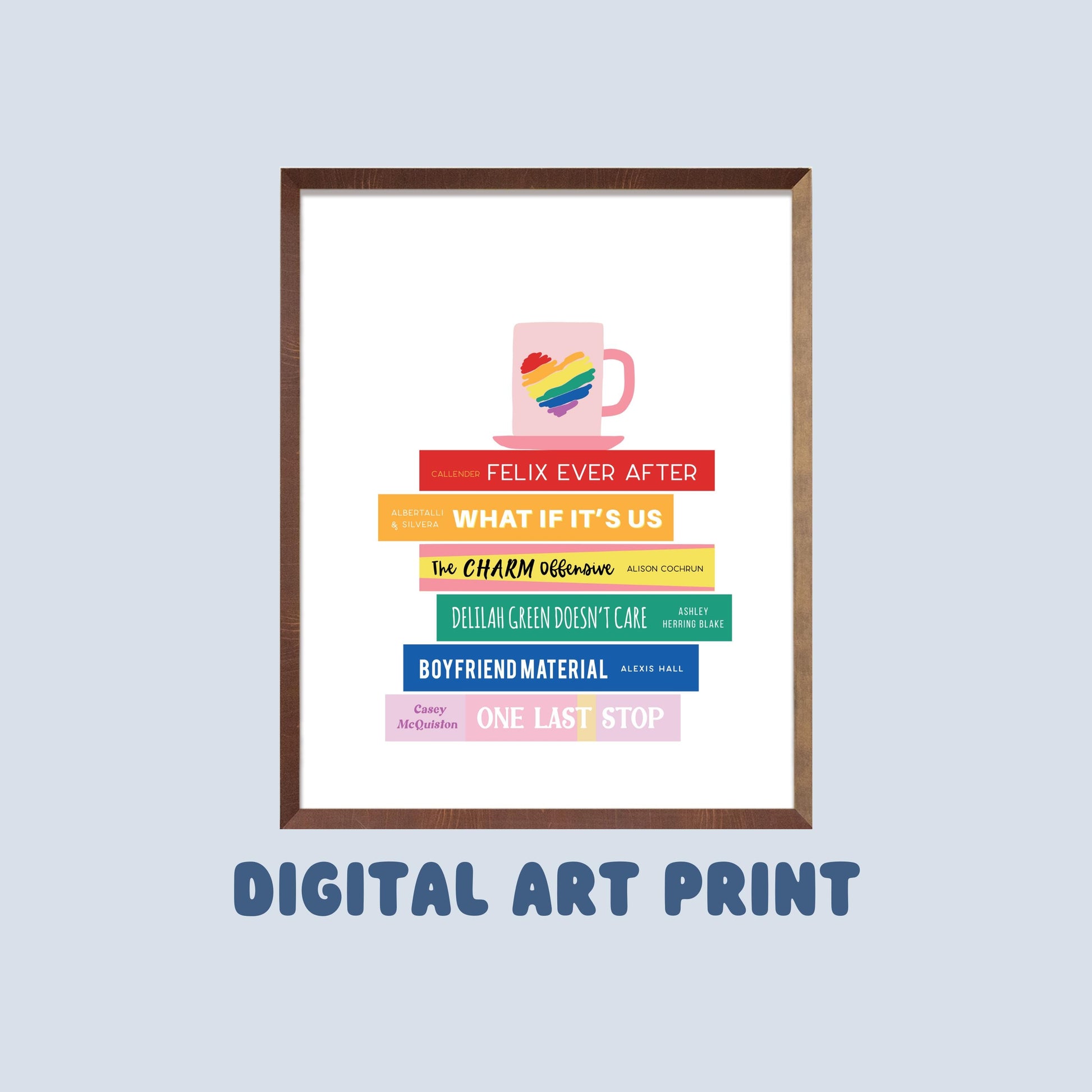 LGBTQ Books Digital Art Print, Bookish Prints, Gifts for Readers, Book Lover Gift, Printable Art, Book Stack, Queer Print, Pride Art