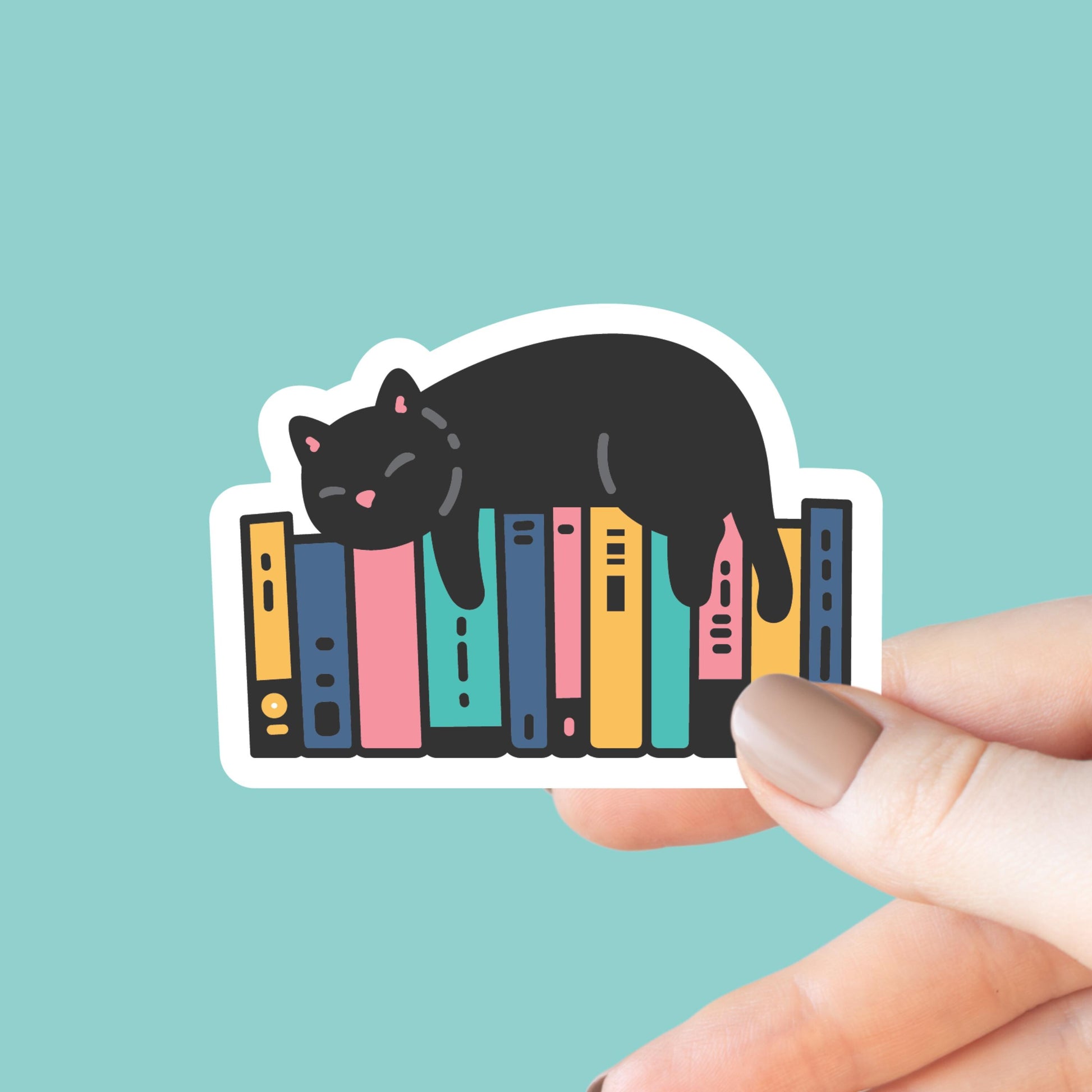 Cat and Books Sticker