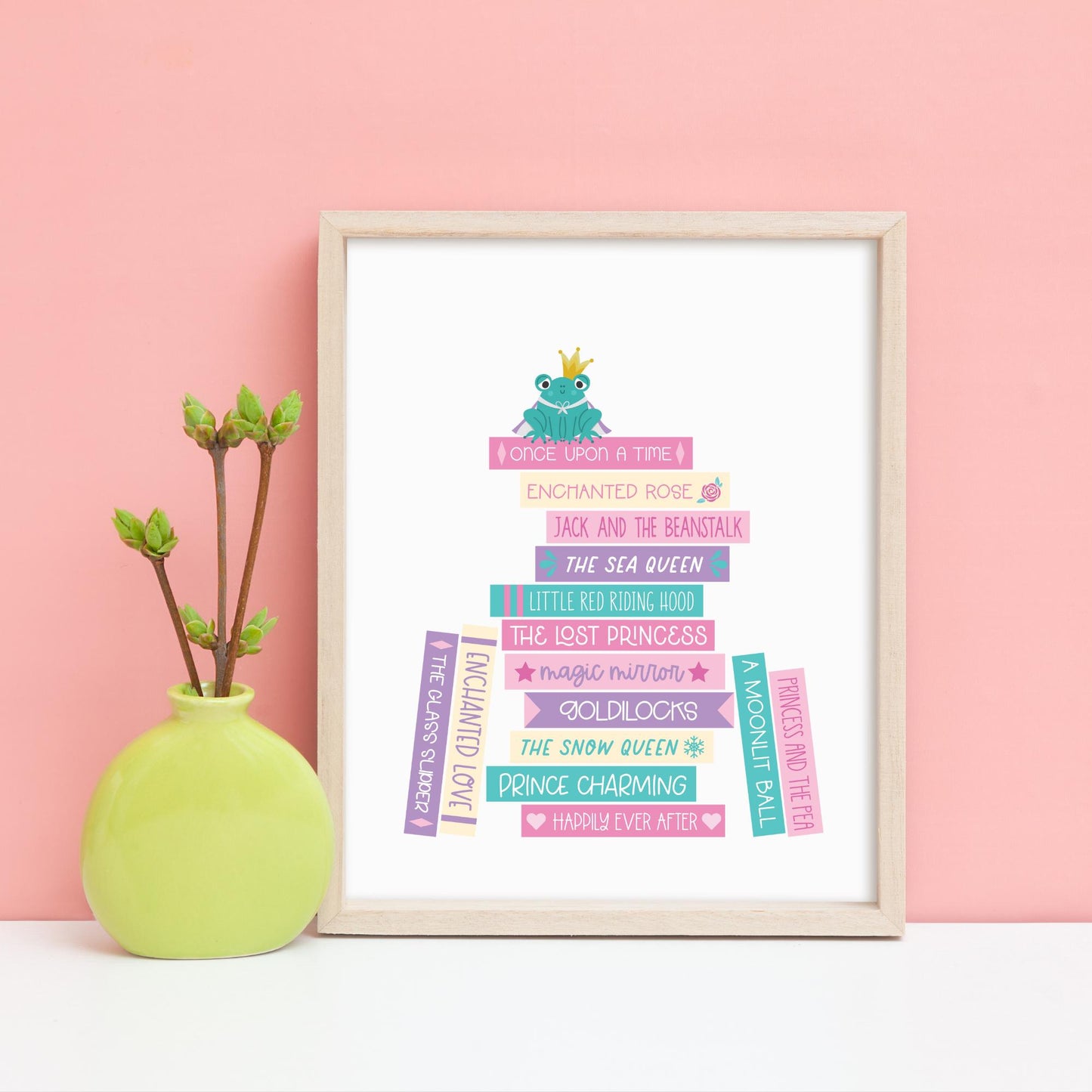 Fairy Tales Book Stack Digital Art Print, Printable Decor, Bookish Prints, Princess, Daughter