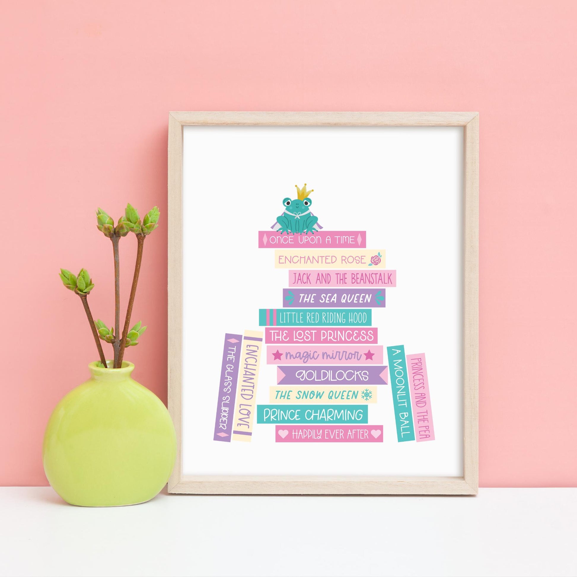 Fairy Tales Book Stack Digital Art Print, Printable Decor, Bookish Prints, Princess, Daughter