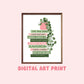 Plants & Books Book Stack Digital Art Print, Gifts for Readers, Book Lover Decor, Printed Art