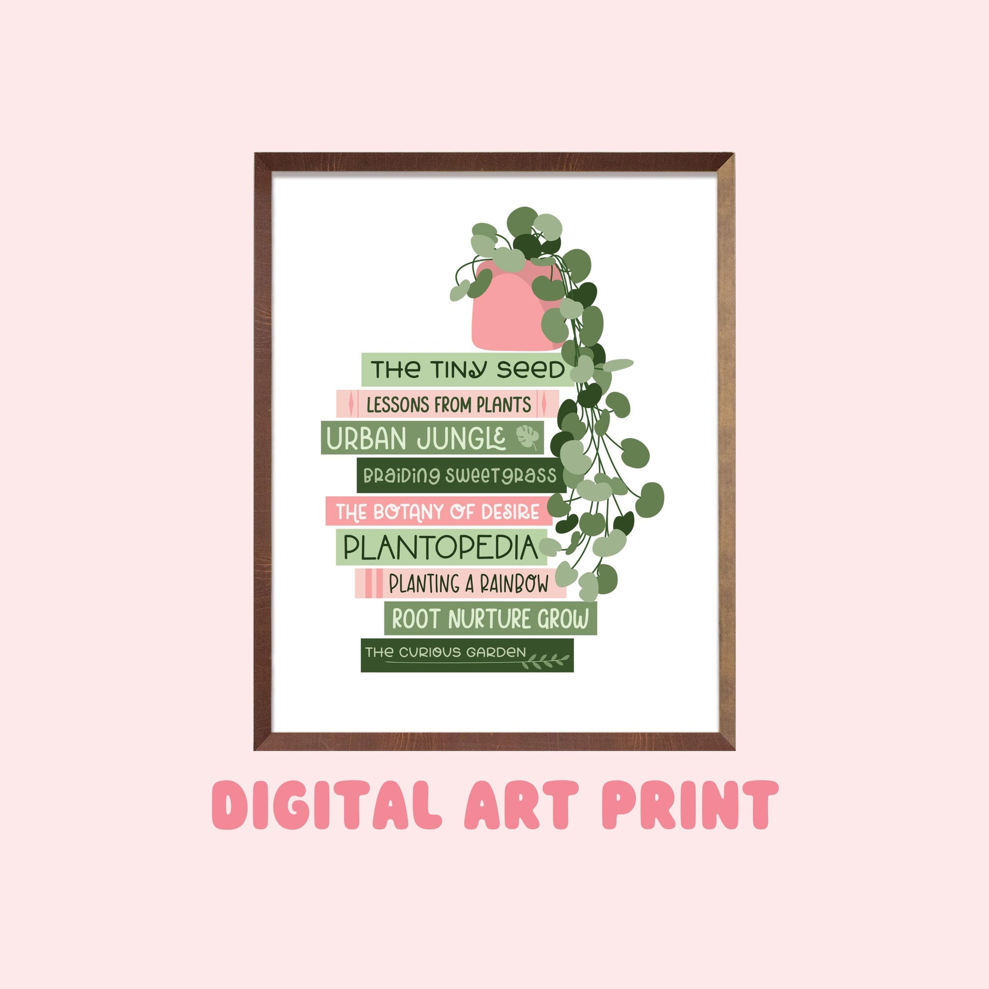 Plants & Books Book Stack Digital Art Print, Gifts for Readers, Book Lover Decor, Printed Art