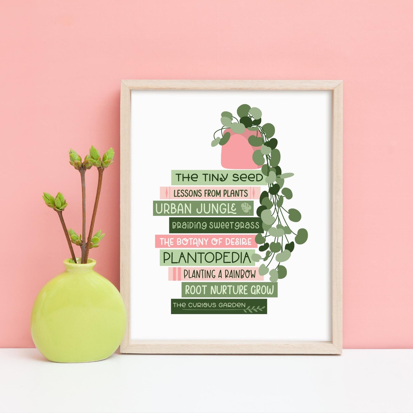 Plants & Books Book Stack Digital Art Print, Gifts for Readers, Book Lover Decor, Printed Art