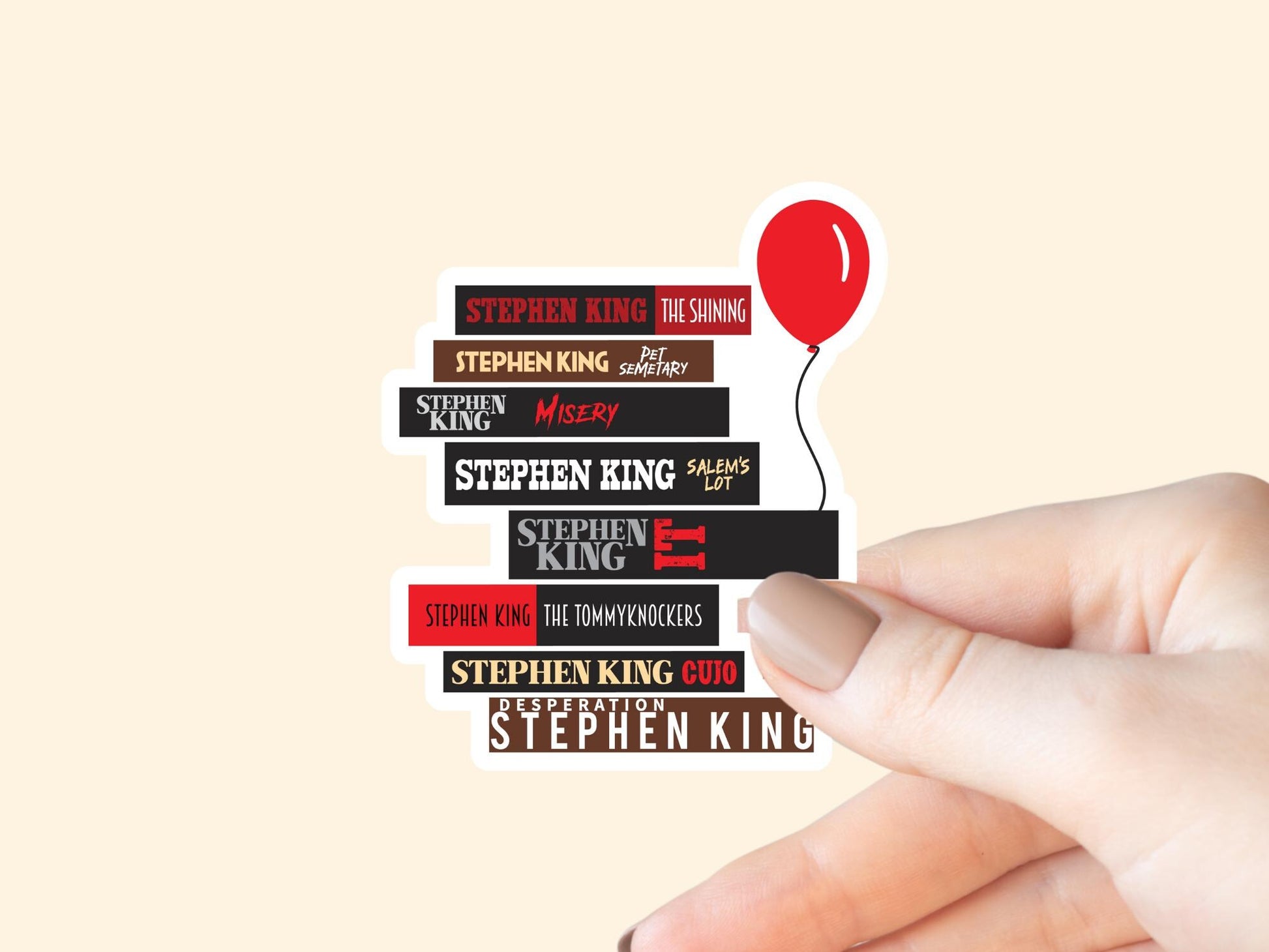 Stephen King Book Stack Sticker, Bookish Sticker, Kindle Decal, Gifts for Book Lovers, Laptop Decal, Waterproof, Horror, Thriller, Scary