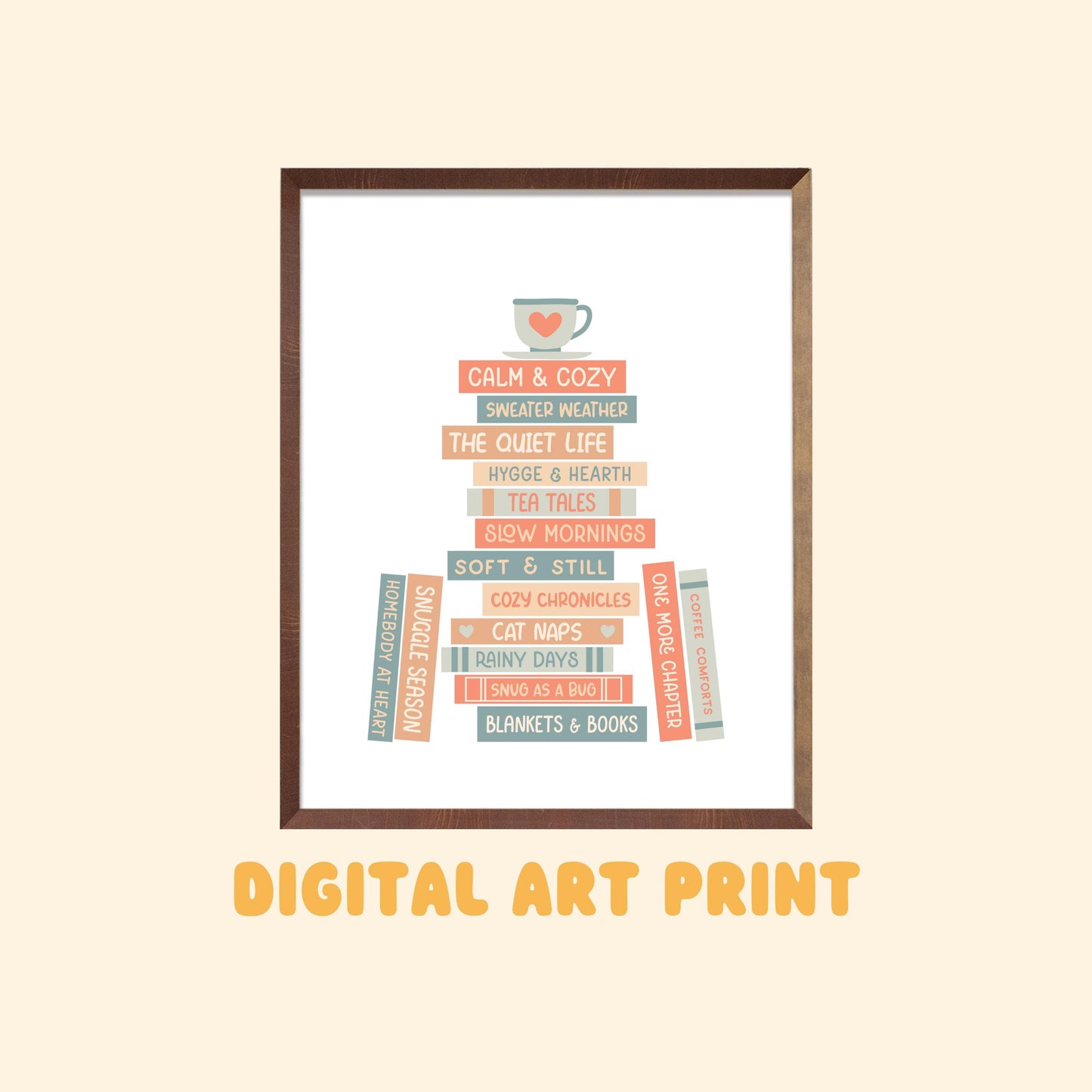 Cozy Book Stack Digital Art Print, Gifts for Readers, Book Lover Gift, Printable Decor