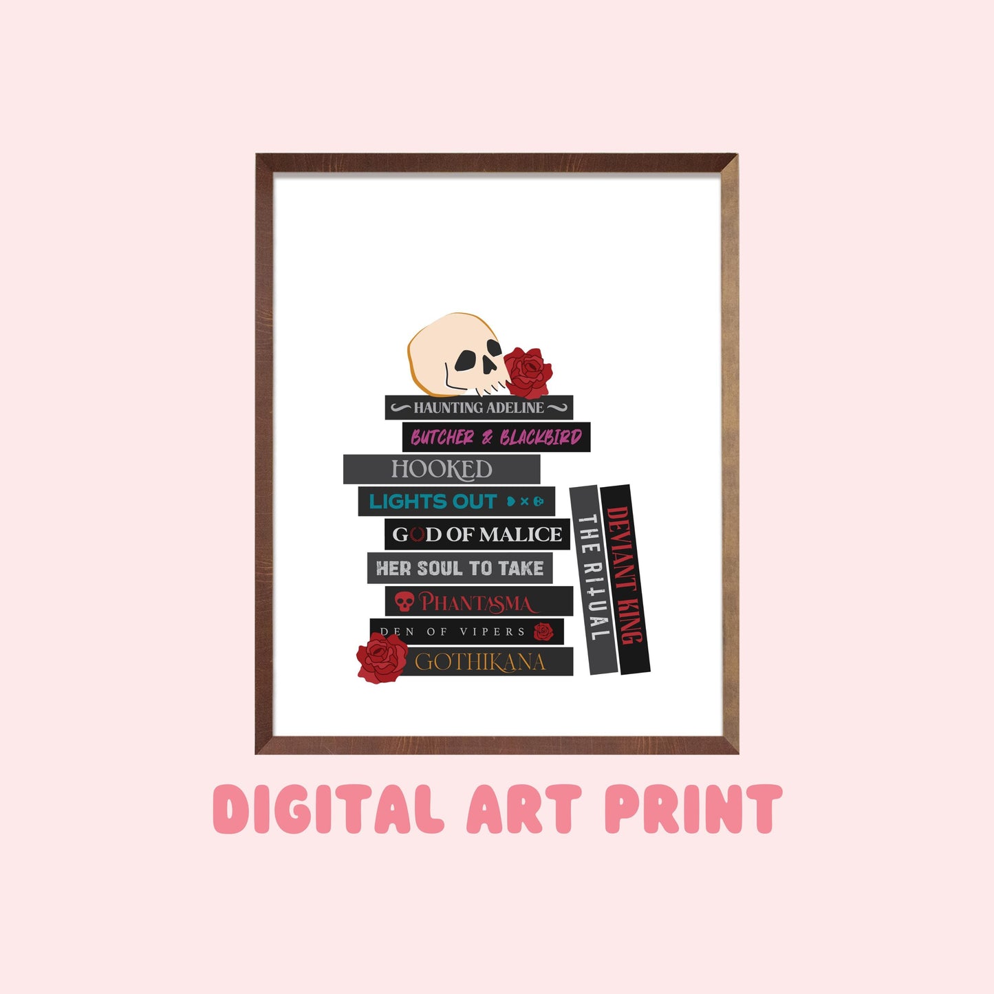 Dark Romance Book Stack Digital Art Print, Printable Gifts for Readers, Book Lovers, Smut