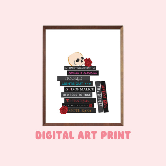 Dark Romance Book Stack Digital Art Print, Printable Gifts for Readers, Book Lovers, Smut