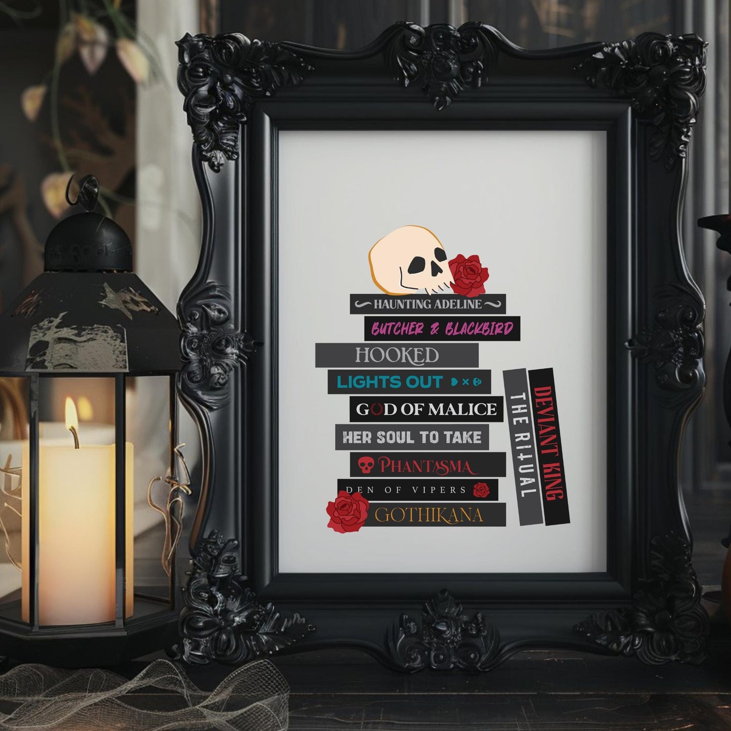 Dark Romance Book Stack Digital Art Print, Printable Gifts for Readers, Book Lovers, Smut