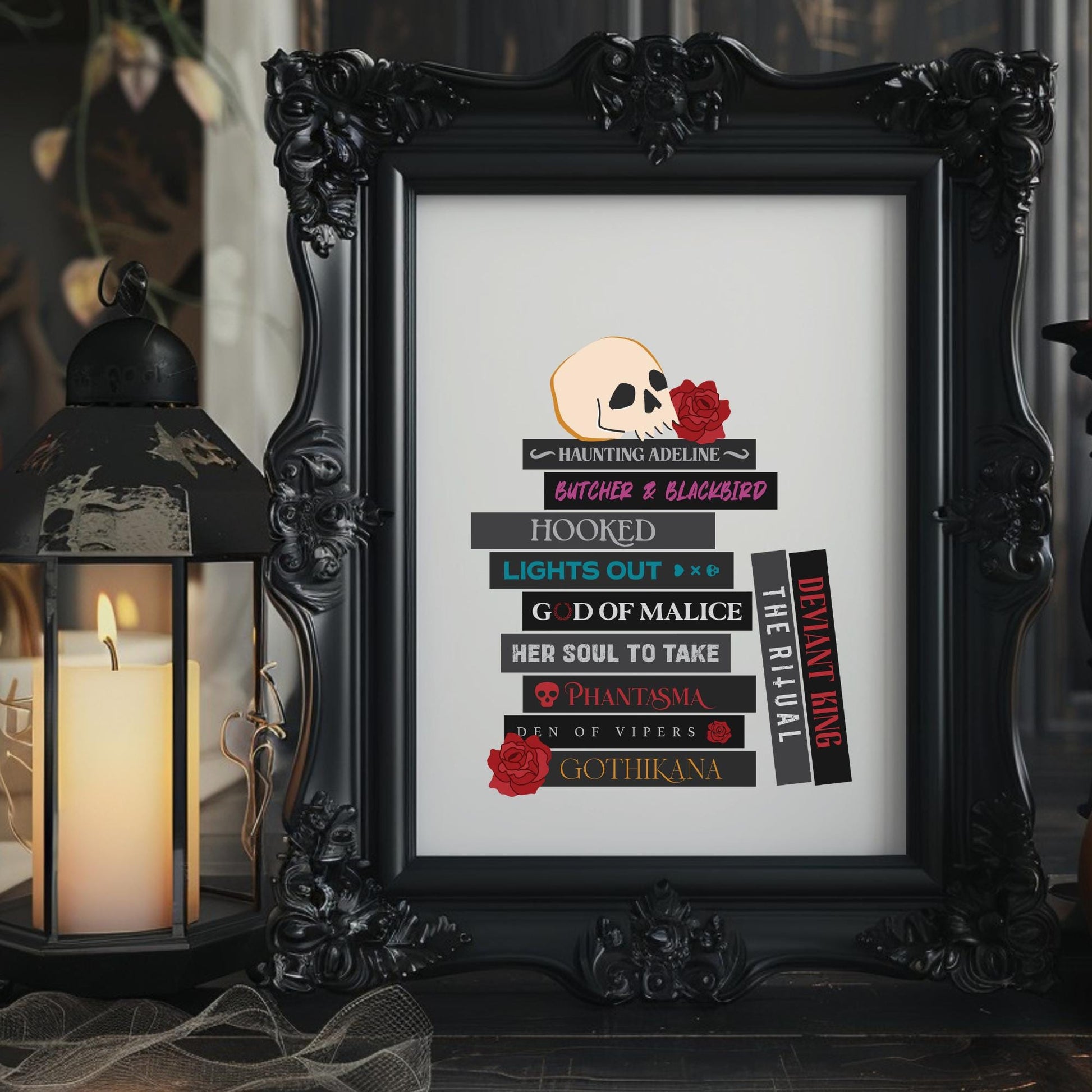 Dark Romance Book Stack Digital Art Print, Printable Gifts for Readers, Book Lovers, Smut