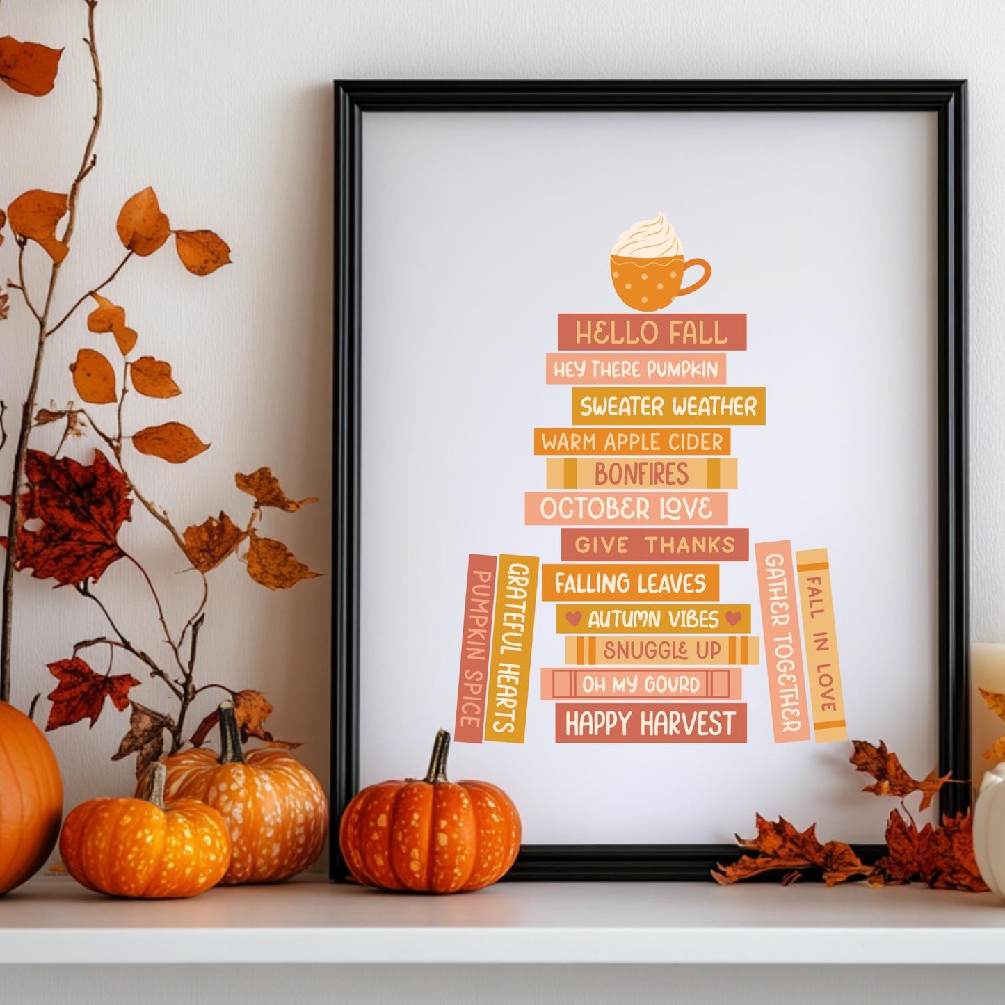 Fall Book Stack Digital Art Print, Printable Gifts for Readers, Printed Decor, Printables