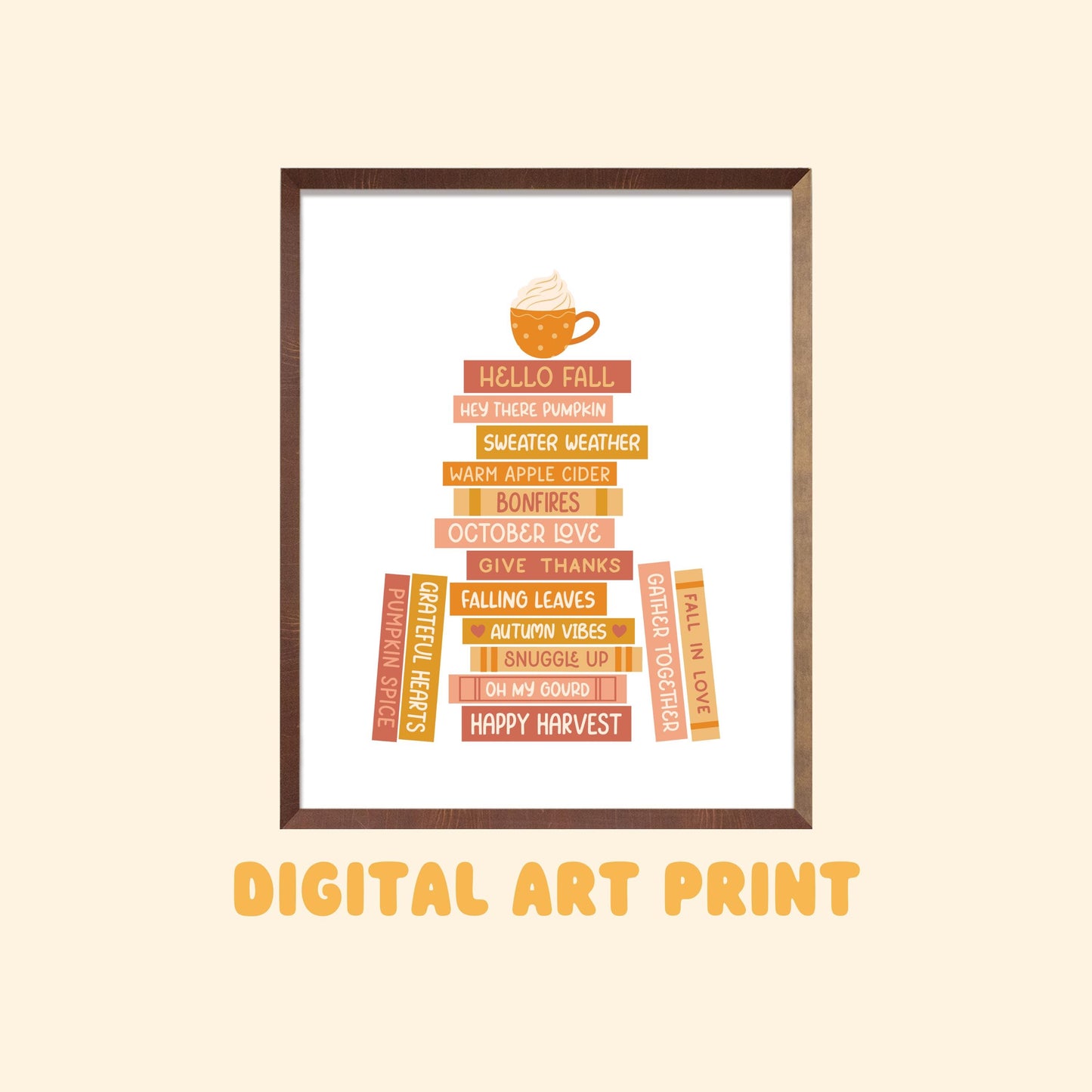 Fall Book Stack Digital Art Print, Printable Gifts for Readers, Printed Decor, Printables
