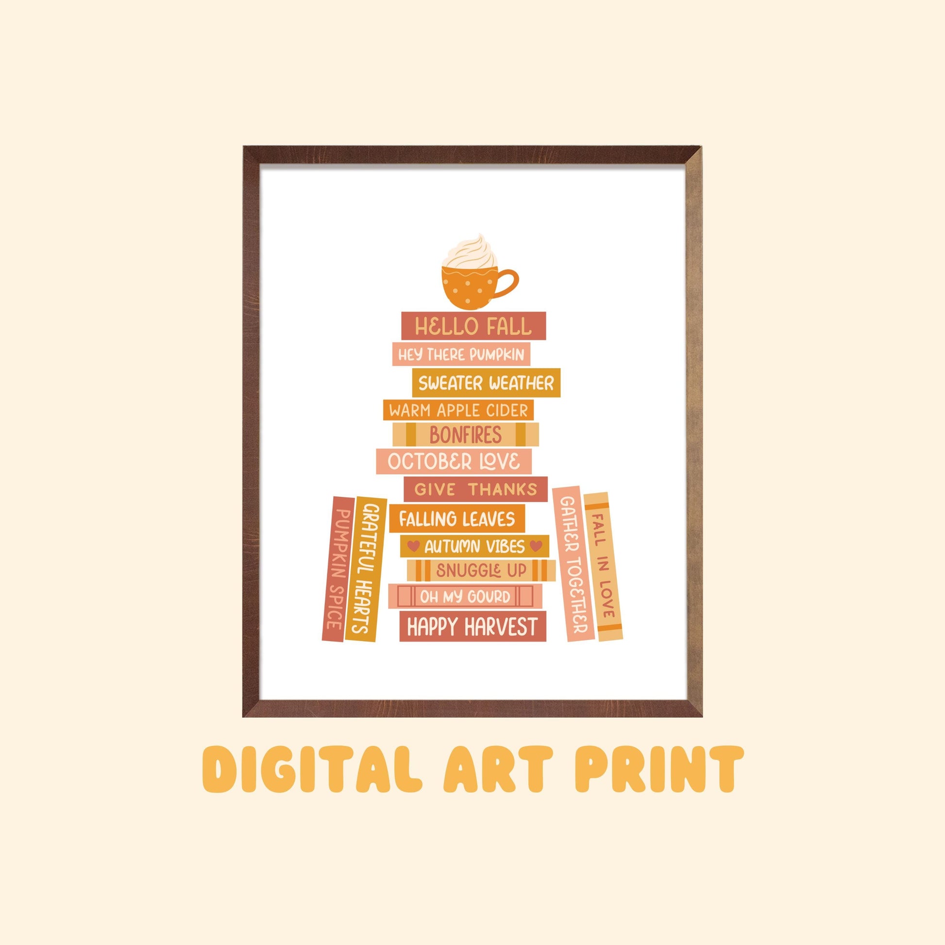 Fall Book Stack Digital Art Print, Printable Gifts for Readers, Printed Decor, Printables