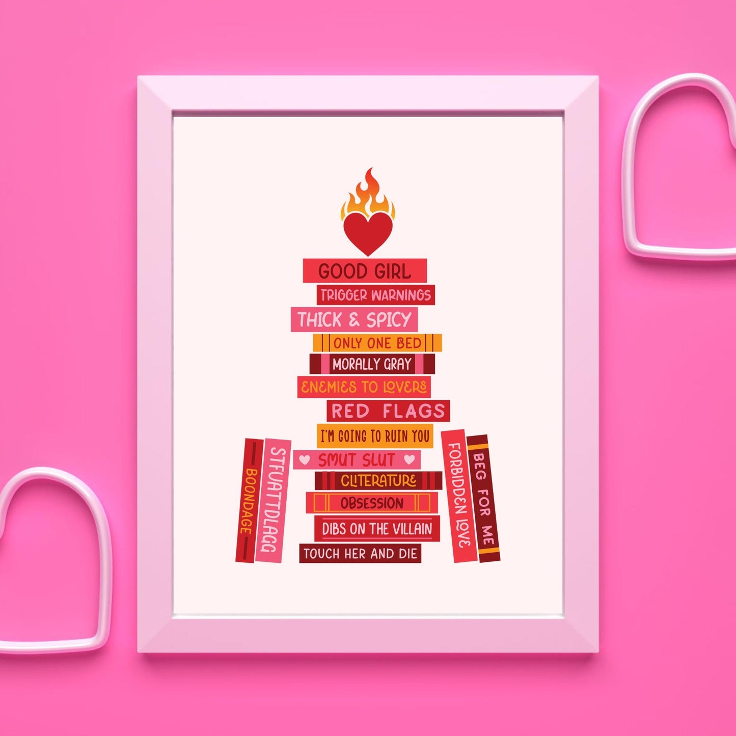 Smut Book Stack Digital Art Print, Bookish Prints, Bookish Gifts, Gifts for Readers, Book Lover Gift, Romance, Smut, Spicy Books, Adult